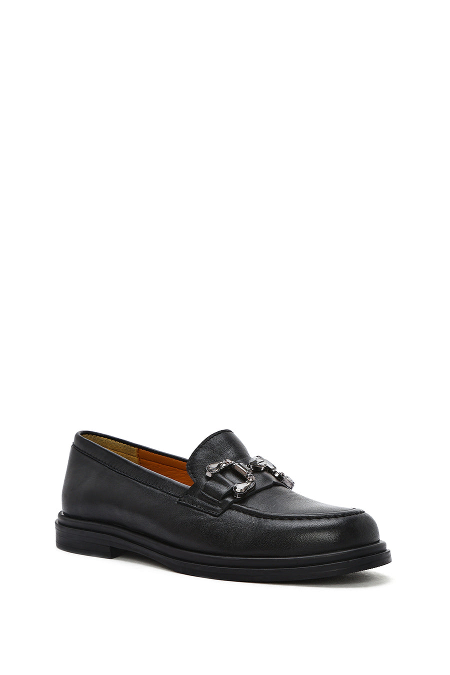 Women's Black Buckle Leather Loafer