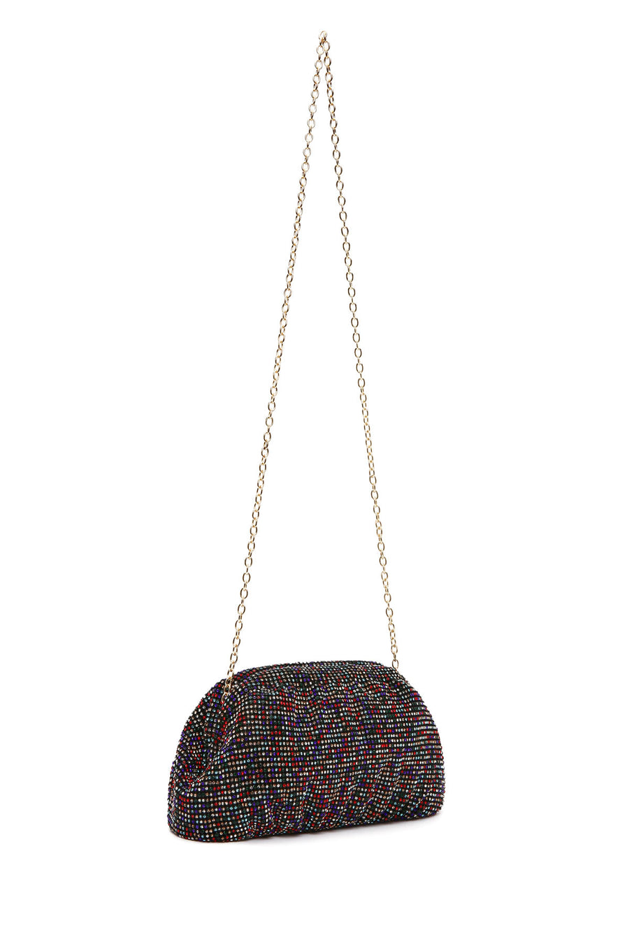Women's Multi-Colored Long Chain Strap Stone Evening Clutch Bag