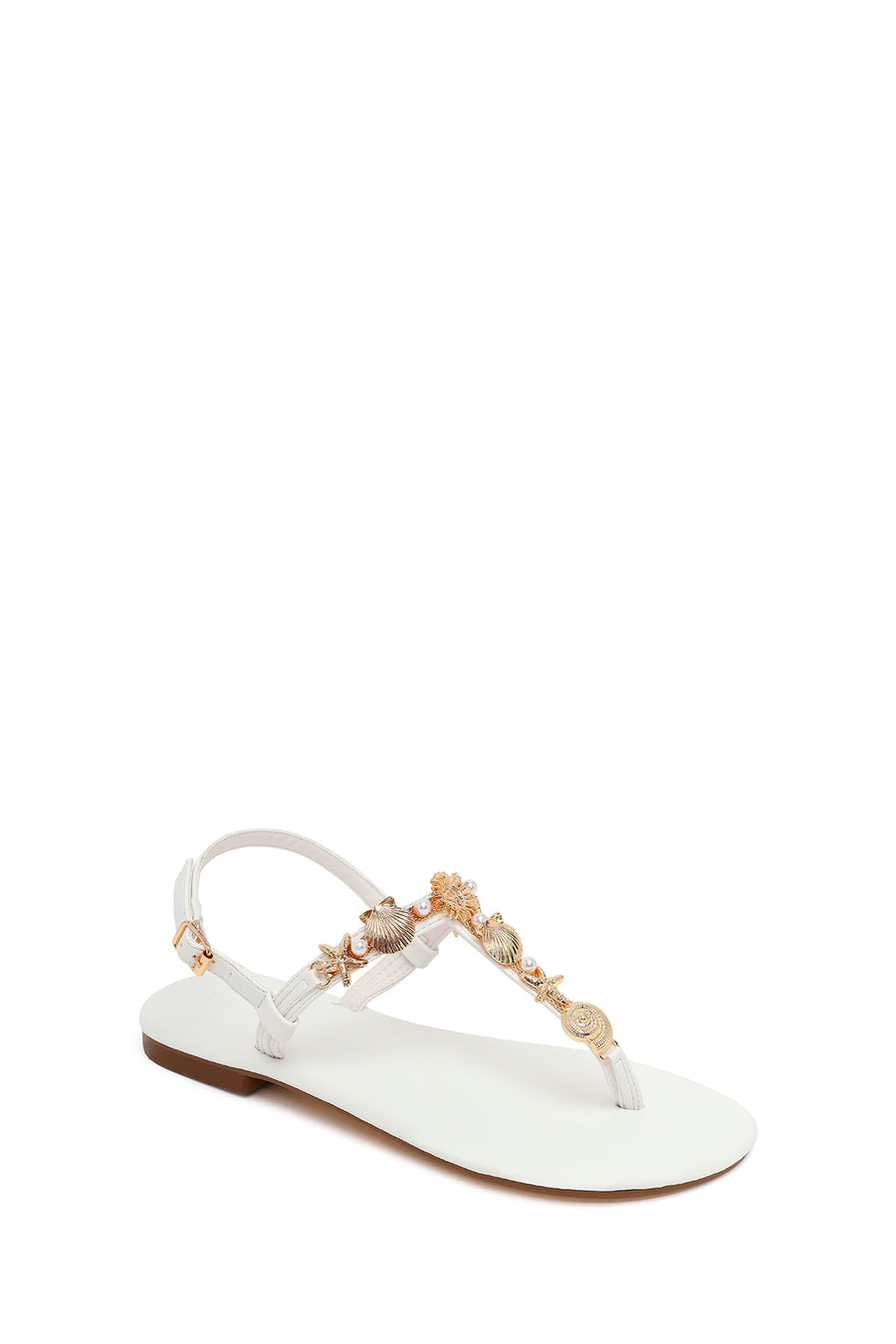 Woman White Ankle-Buckle Toe-Post Rhinestone Sandal