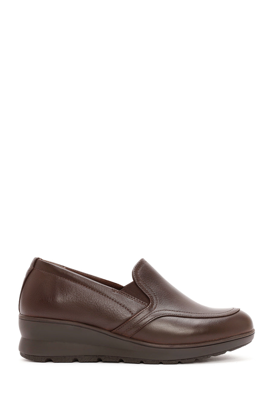 Women's Brown Wedge Heel Leather Comfort Loafer 24WFD236818 | Derimod