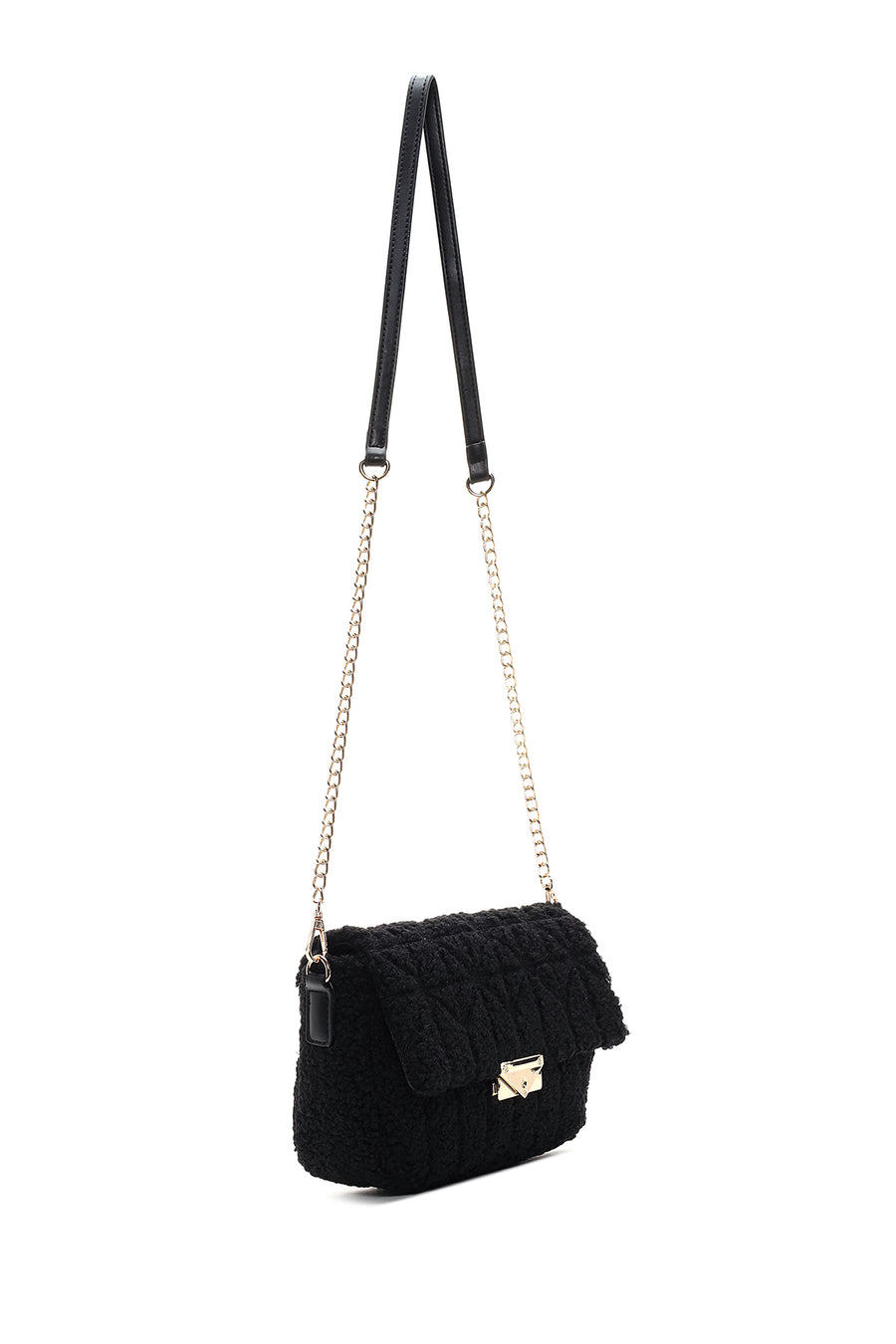 Women's Black Plush Crossbody Bag