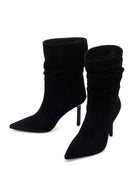 Women's Black Thin Heeled Suede Leather Boots | Derimod