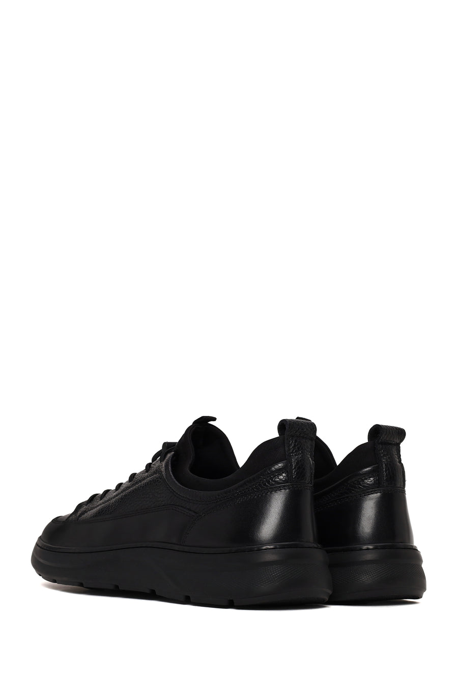 Erkek Siyah Bağcıklı Kalın Tabanlı Deri Sneaker