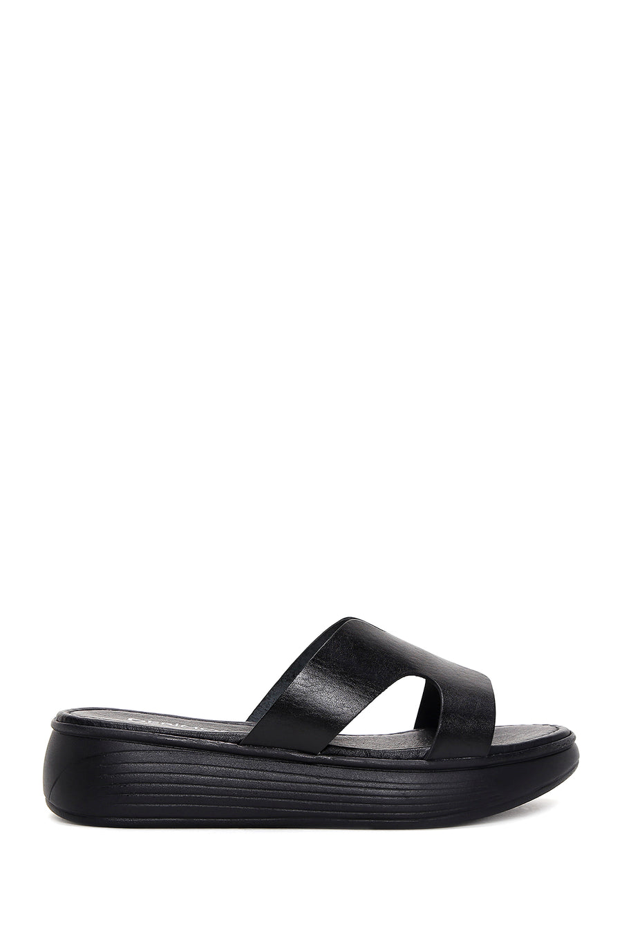 Women's Black Thick Soled Leather Slippers 24SFD330418 | Derimod