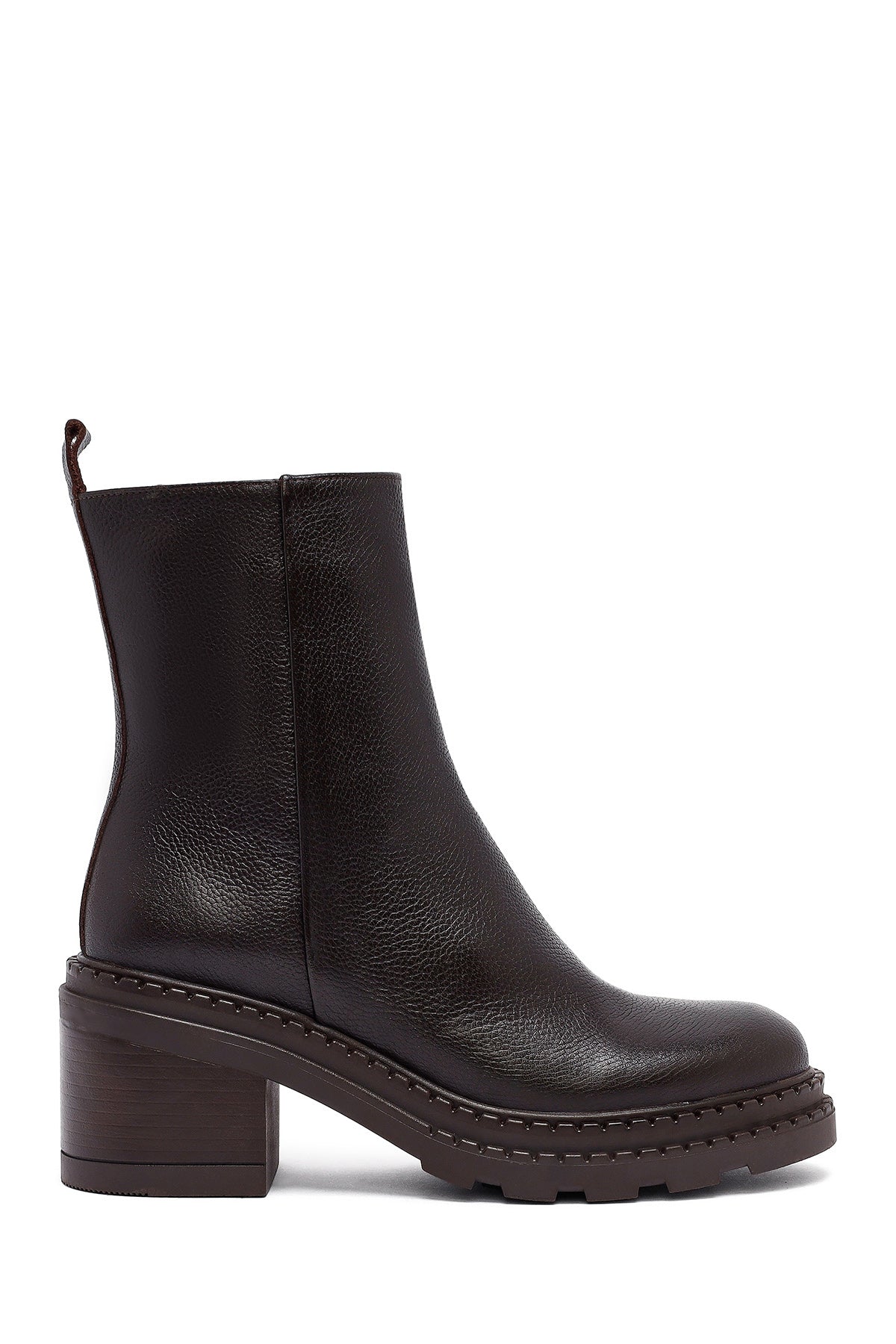 Woman Brown Zip Closure Chunky Heeled Leather Boots WF180020DF | Derimod