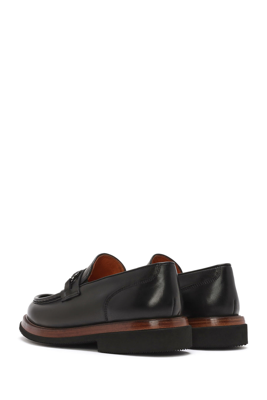 Male Black Buckled Thick-Soled Leather Loafer