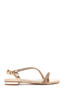 Women's Pink Gold Stone Flat Sandals | Derimod