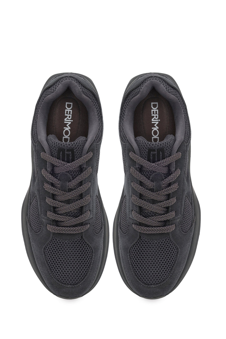Erkek Gri Bağcıklı Kalın Tabanlı Kumaş Sneaker