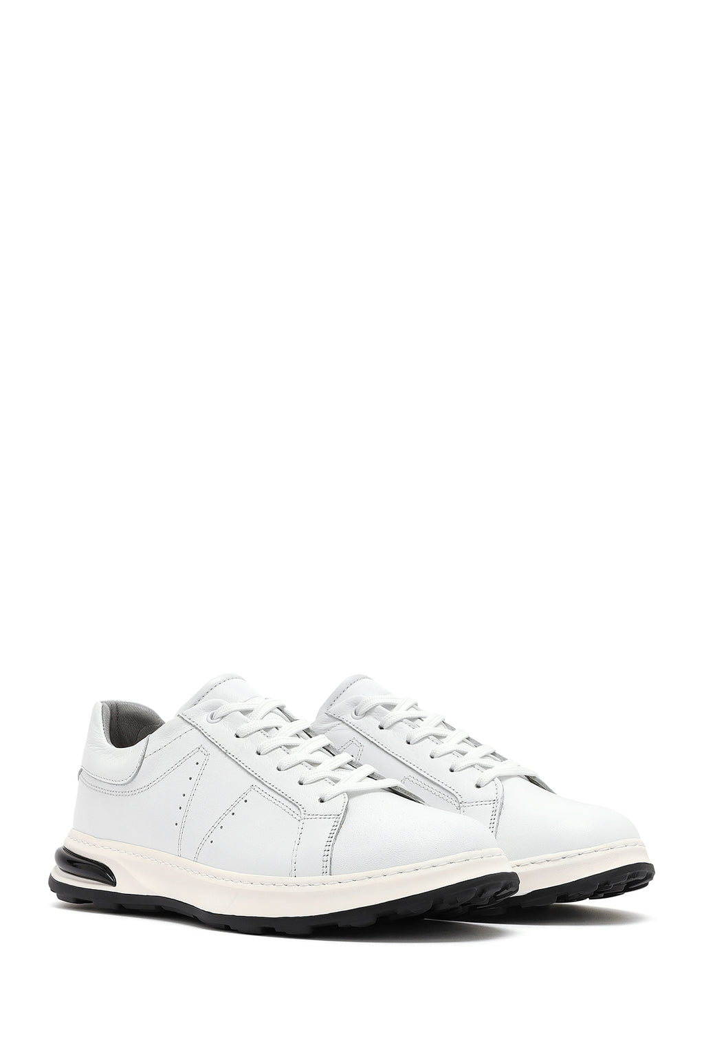 Erkek Beyaz Bağcıklı Kalın Tabanlı Deri Sneaker