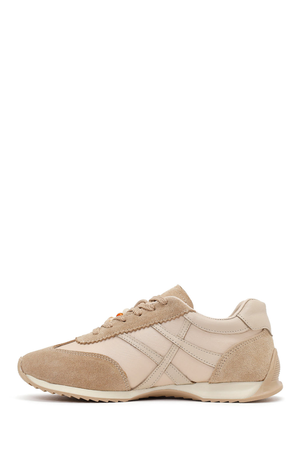 Kadın Bej Bağcıklı Charmlı Deri Sneaker