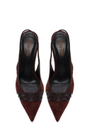Woman Burgundy Slingback Stiletto Suede Shoes | Derimod