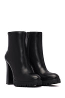 Woman Black Zip Closure High-Heeled Leather Boots | Derimod