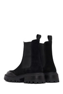 Woman Black Thick-Soled Suede Chelsea Boots | Derimod