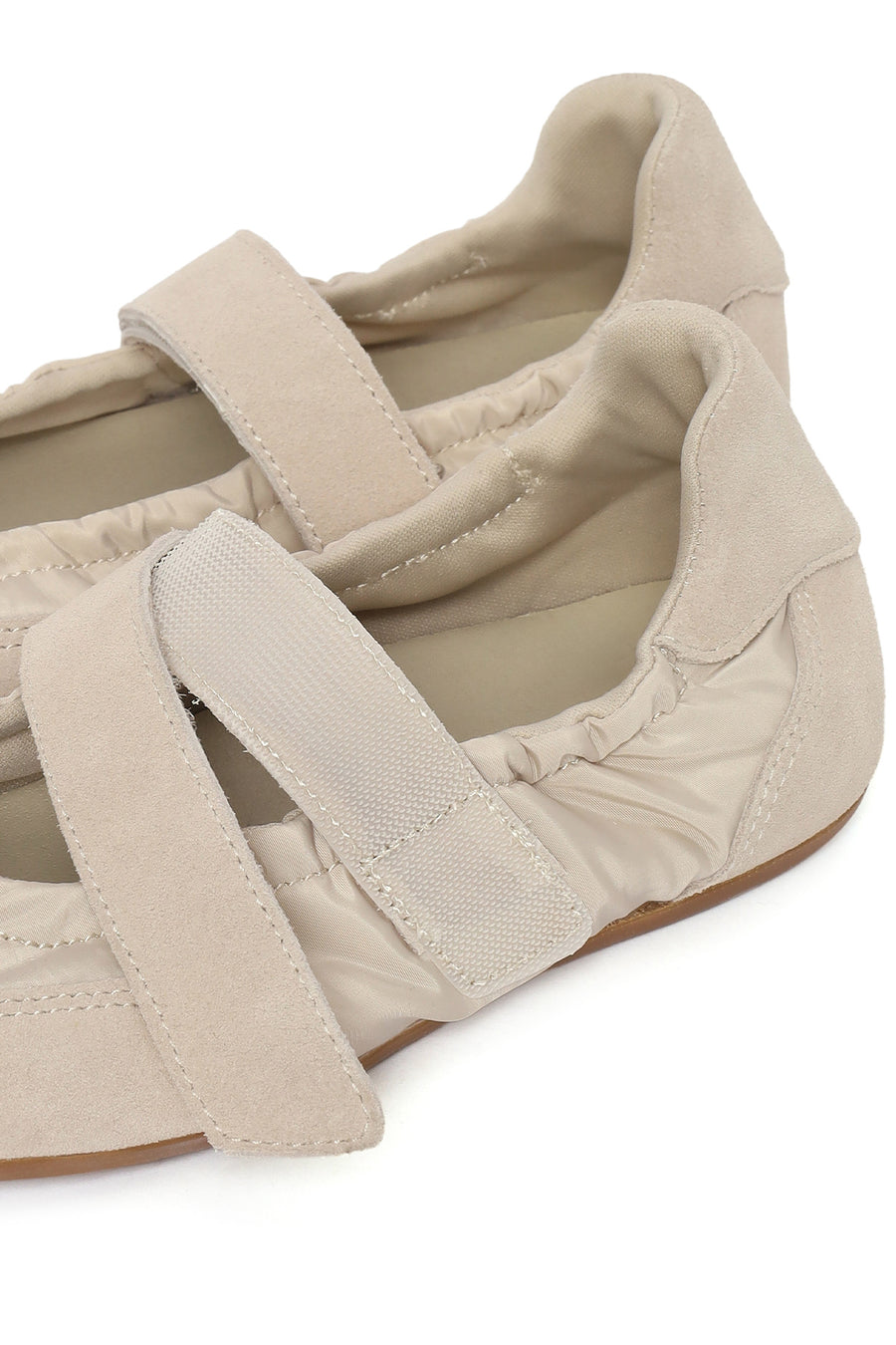 Women's Cream Strapped Leather Sport Ballet Flats