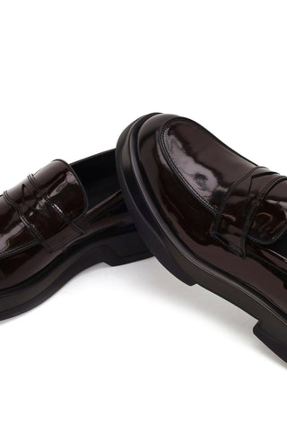Erkek Bordo Kalın Tabanlı Deri Loafer