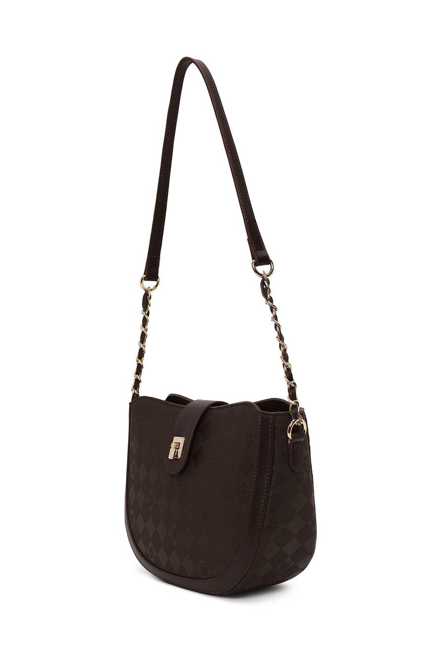 Woman Brown Long-Strap Printed Shoulder Bag