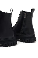Woman Black Lace-up Zip Closure Thick-soled Combat Boots | Derimod
