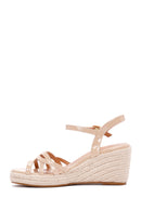 Women's Beige Ankle Strap Wedge Heels Patent Leather Espadrille | Derimod