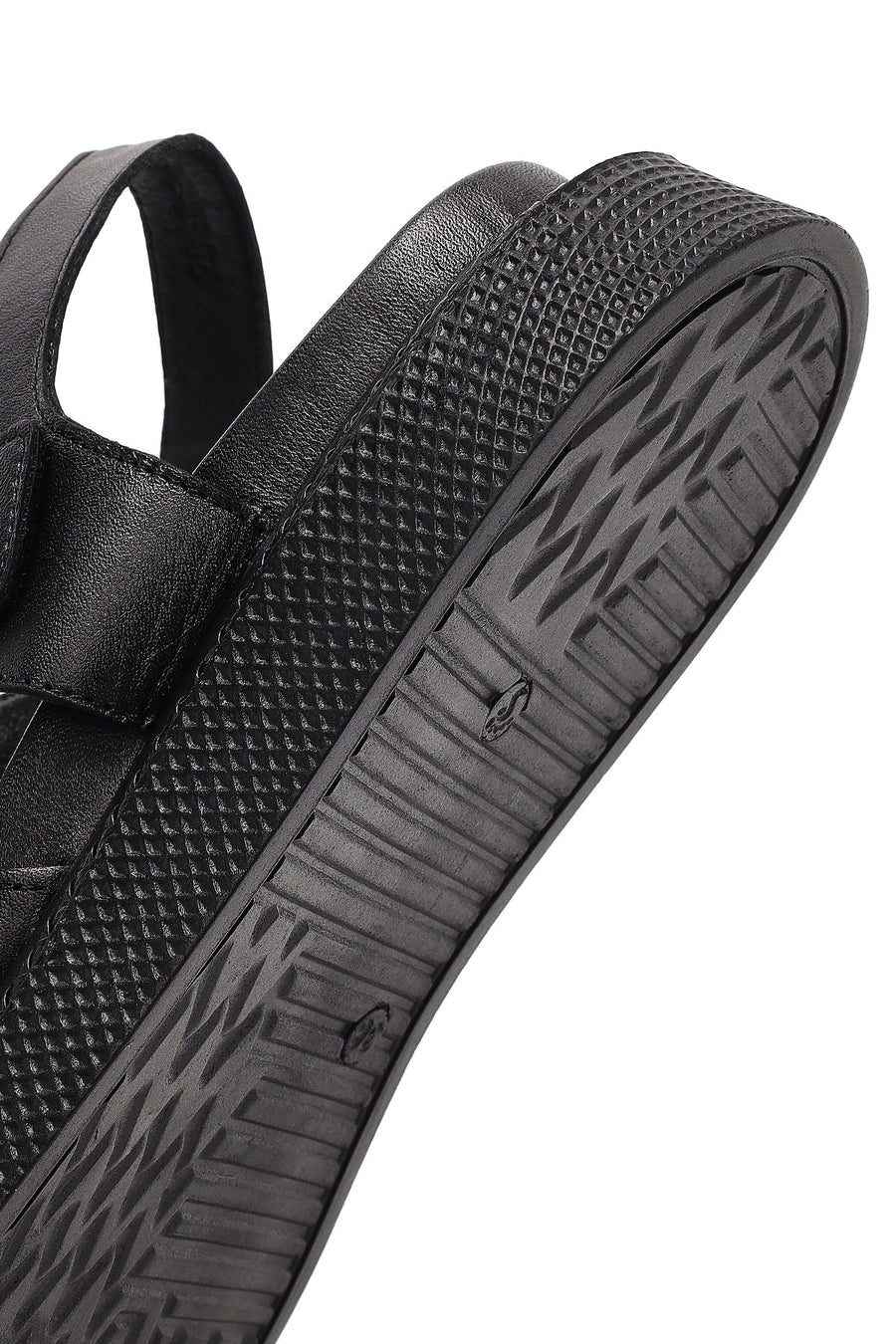 Women's Black Strappy Thick-Sole Leather Sandals