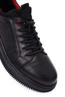 Erkek Siyah Bağcıklı Deri Sneaker | Derimod