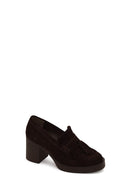 Woman Brown Chunky-Heeled Tasselled Suede Loafer | Derimod