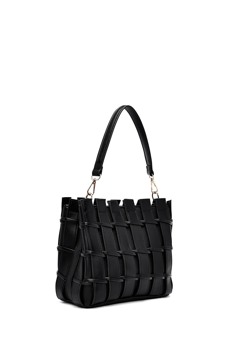 Women's Black Long Strap Knitted Shoulder Bag