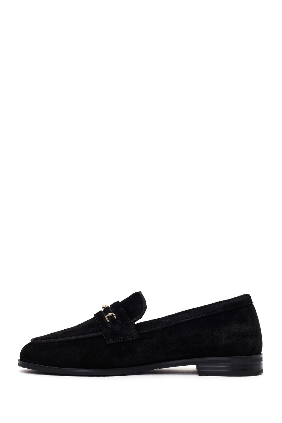 Woman Black Buckled Suede Masculine Loafer