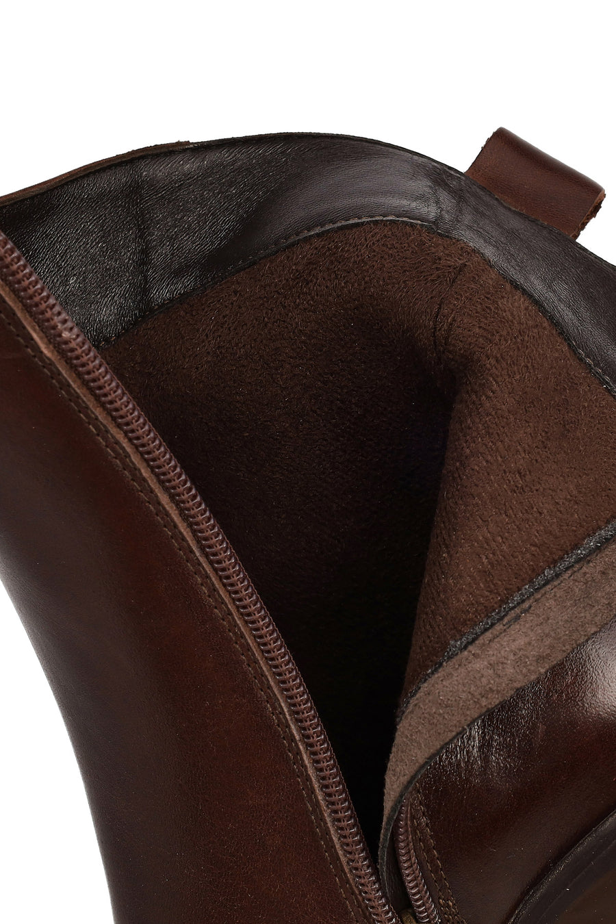 Woman Brown Zip Closure Chunky Heeled Leather Boots