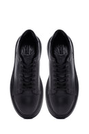 Erkek Siyah Bağcıklı Kalın Tabanlı Deri Sneaker | Derimod