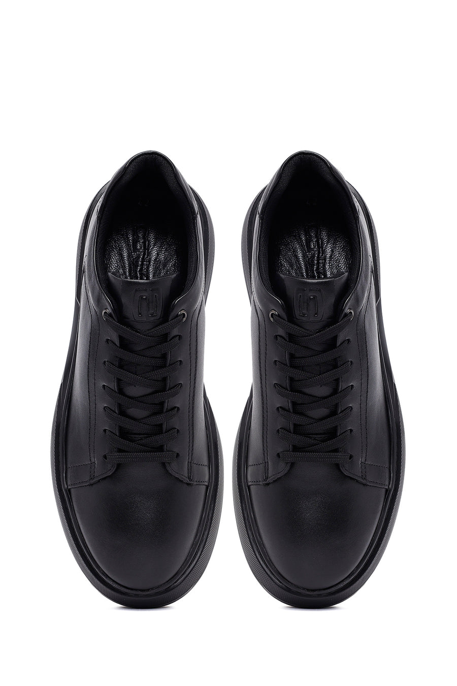 Erkek Siyah Bağcıklı Kalın Tabanlı Deri Sneaker