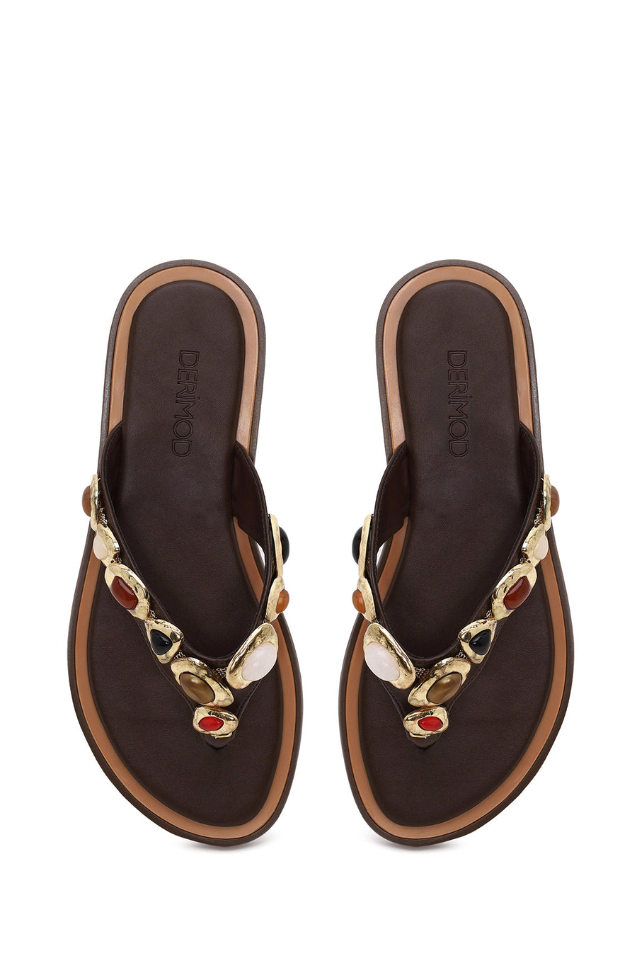 Woman Brown Stone-Embellished Flip-Flop Slipper