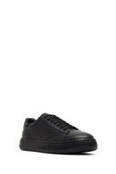 Men's Black Lace-Up Thick-Soled Leather Sneaker | Derimod