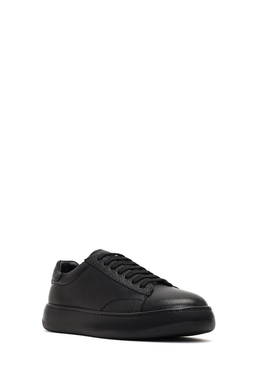 Men's Black Lace-Up Thick-Soled Leather Sneaker
