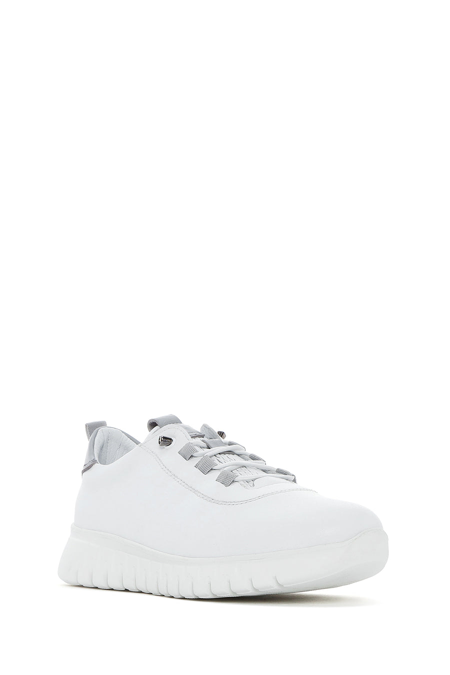 Women's White Lace-Up Leather Sneaker