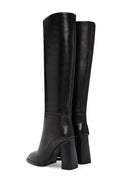 Women's Black High Thick Heel Leather Boots | Derimod