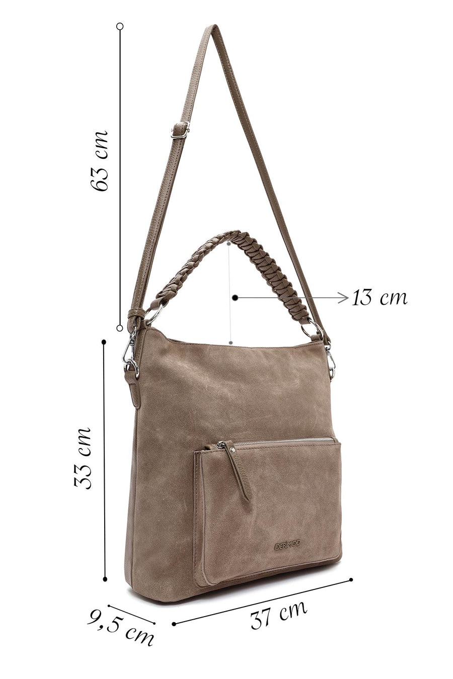 Women's Gray Short and Long Strap Suede Shoulder Bag