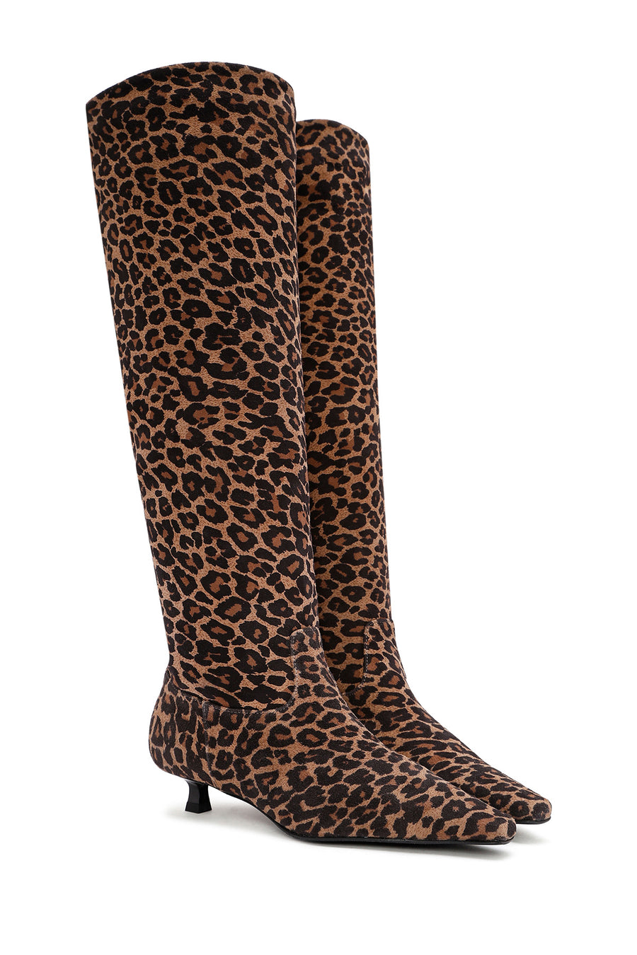 Women's Leopard Thin Low Heel Suede Leather Boots