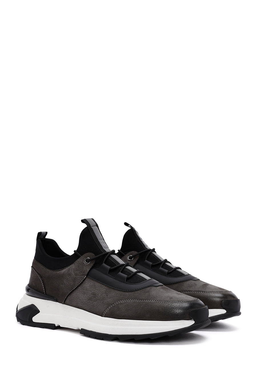 Erkek Gri Bağcıklı Nubuk Deri Casual Sneaker