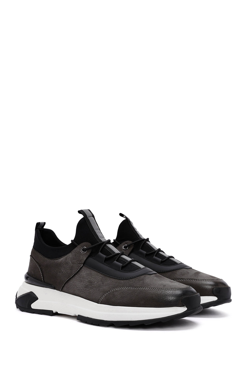 Erkek Gri Bağcıklı Nubuk Deri Casual Sneaker