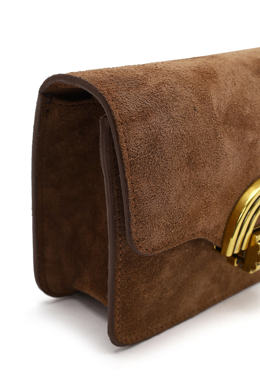 Woman Tan Long-Strap Suede Crossbody Bag