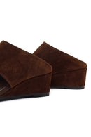 Women's Brown Platform Suede Leather Slippers | Derimod