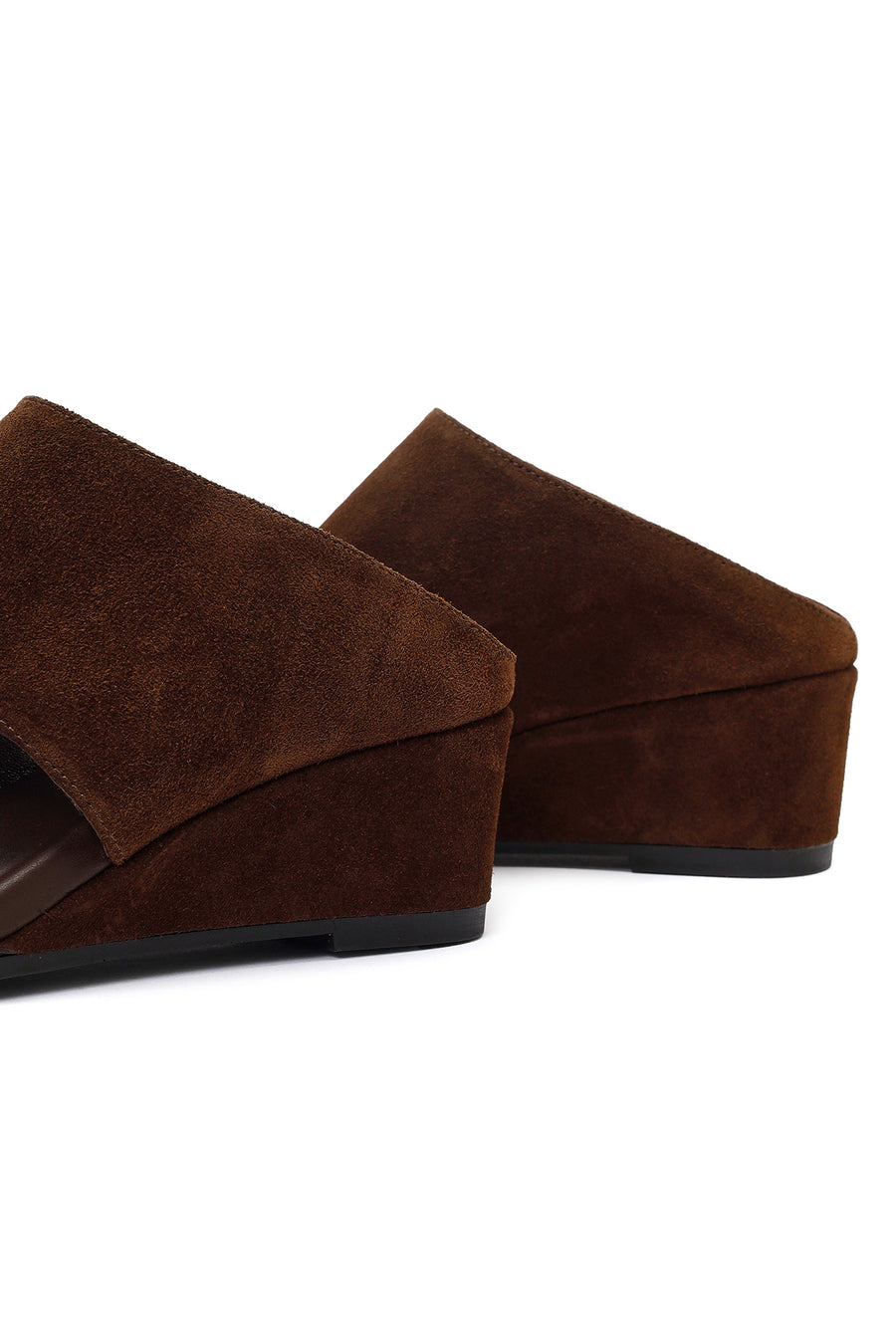 Women's Brown Platform Suede Leather Slippers