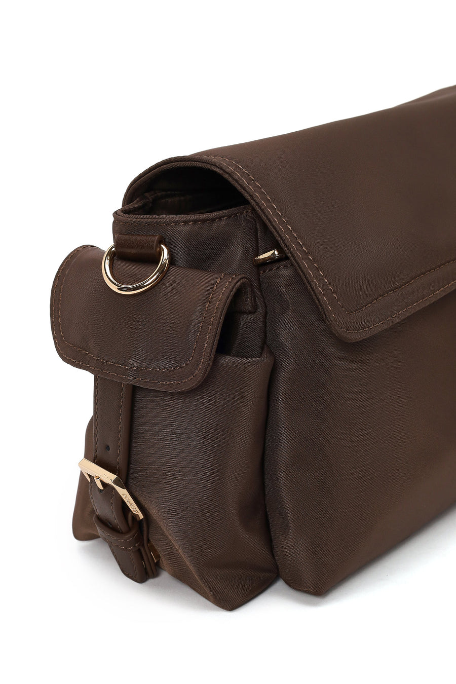 Woman Brown Fabric Crossbody Bag