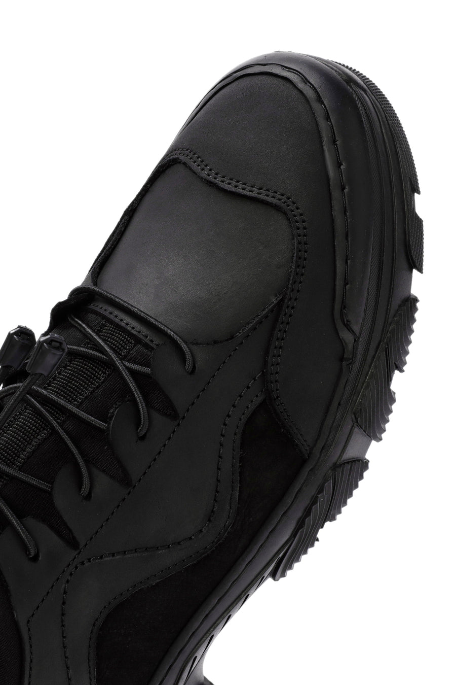 Erkek Siyah Bağcıklı Deri Sneaker