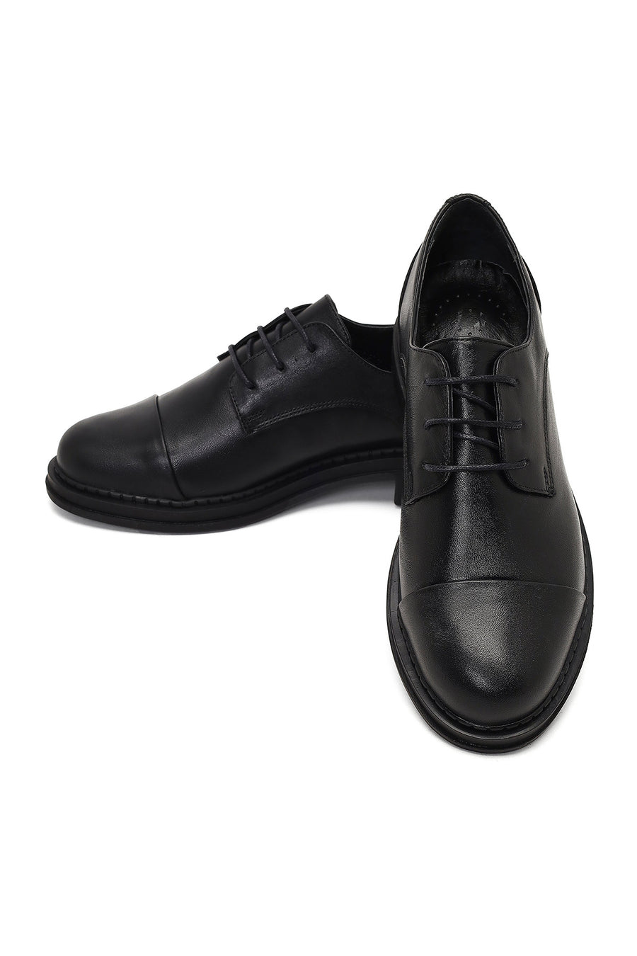Woman Black Lace-up Leather Masculine Shoes