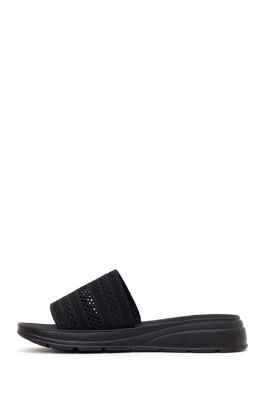 Women's Black Thick-Soled Knitted Fabric Slippers