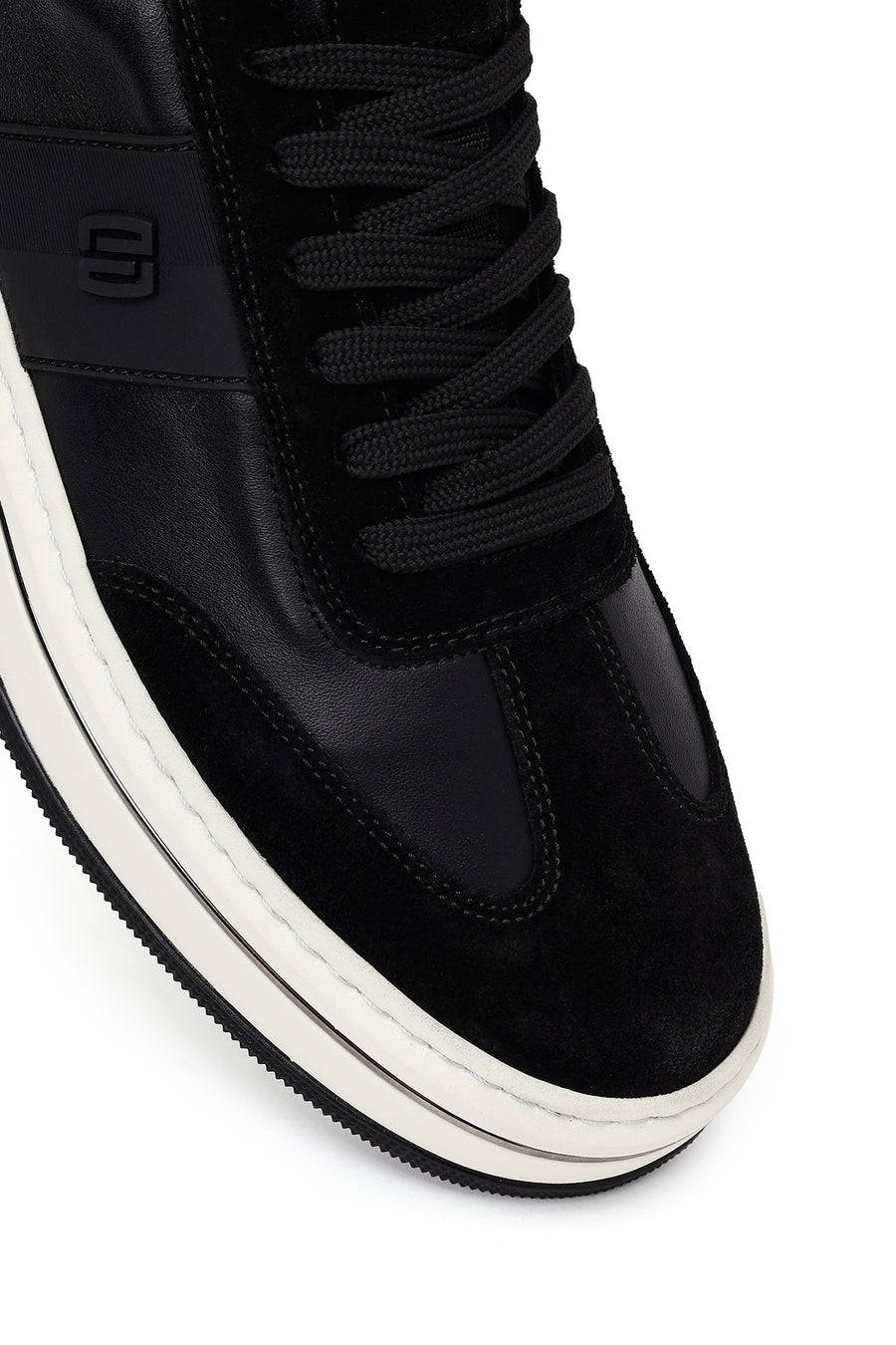 Erkek Siyah Bağcıklı Kalın Tabanlı Deri Sneaker