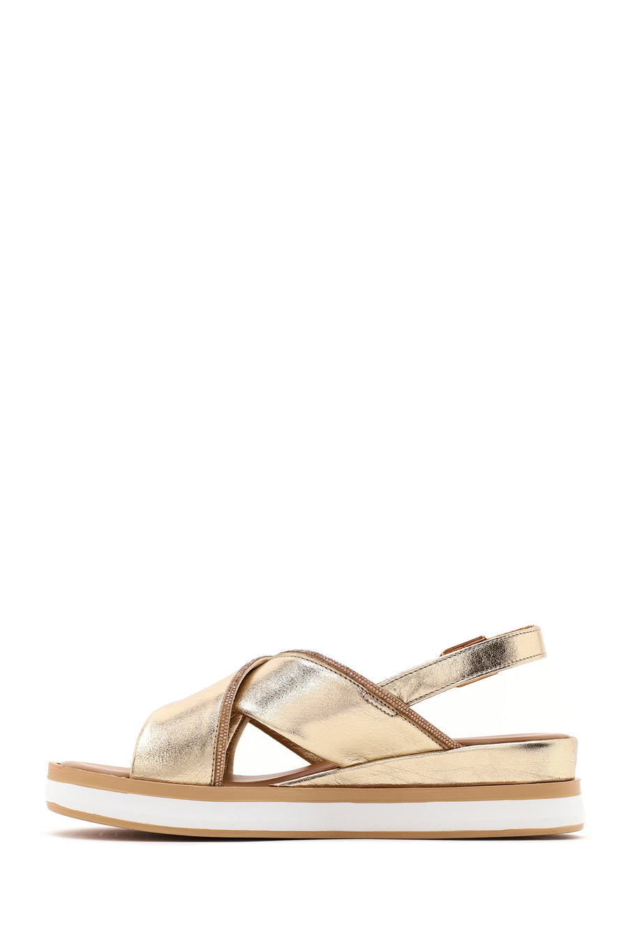 Woman Gold Filled Heeled Metallic Leather Sandal