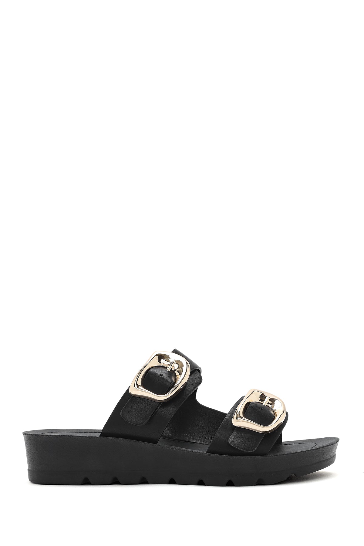 Women's Black Double Buckle Thick Soled Slippers 25SFE464018 | Derimod