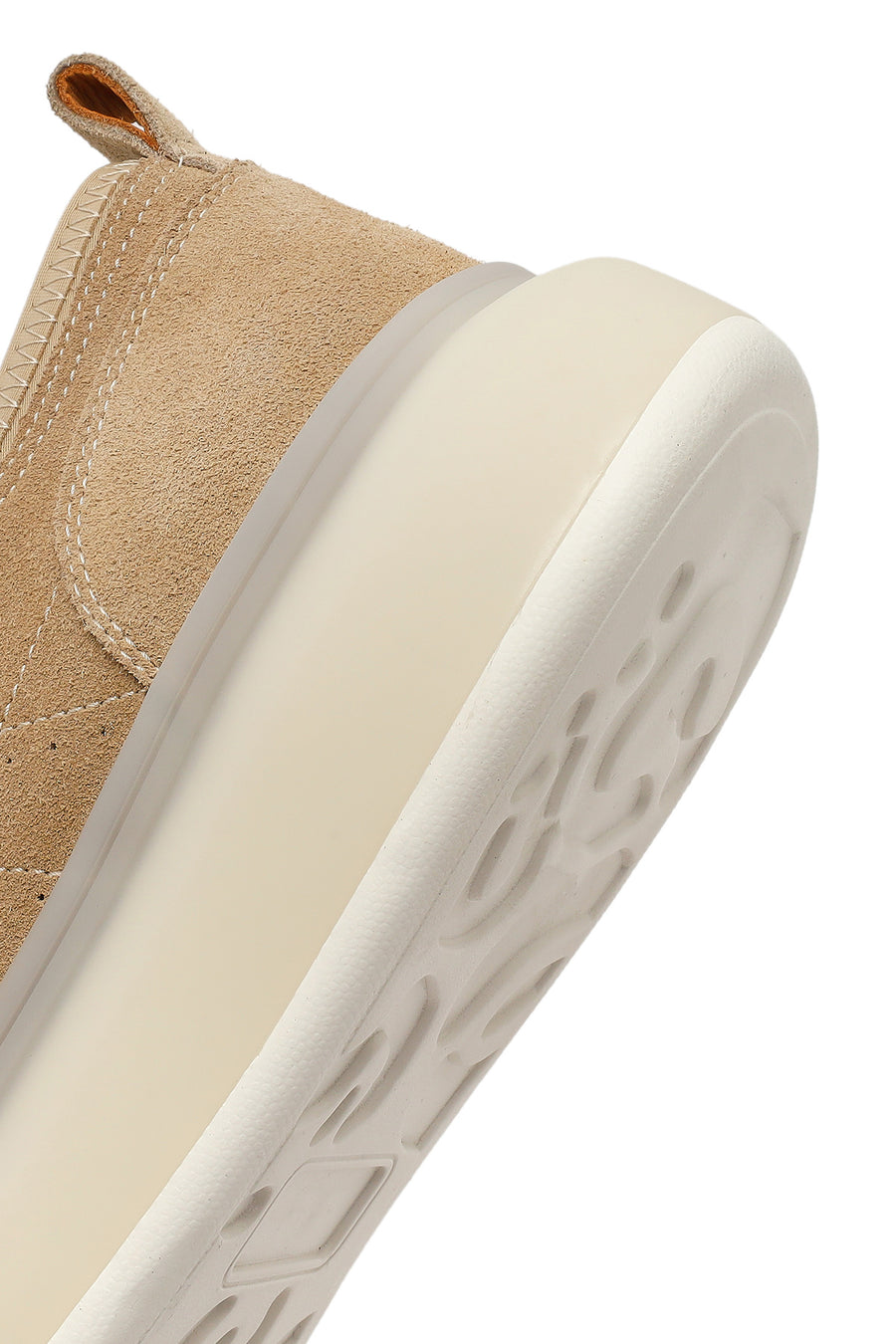Men's Beige Lace-Up Thick-Sole Suede Leather Sneakers